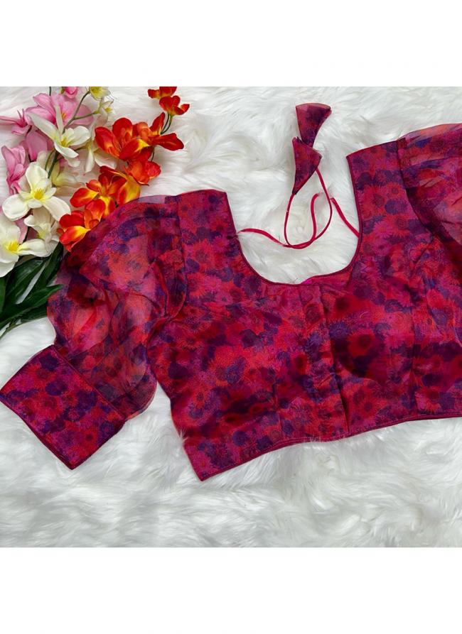 Organza Rani Pink Party Wear Digital Printed Blouse